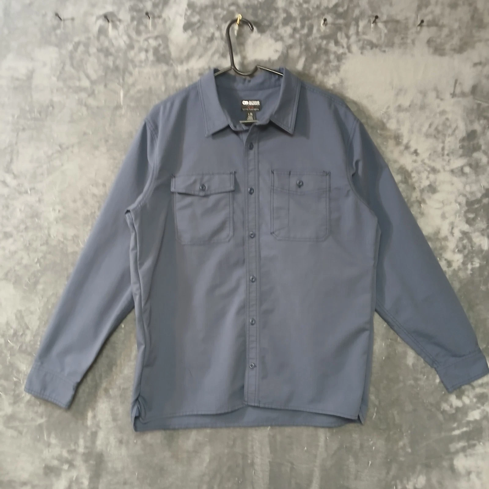 OUTDOOR RESEARCH BUTTON UP SHIRT MENS LARGE LS BLUE CHEHALIS RIPSTOP HIKING WORK