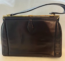 Vintage Linslade of London Handbag 1950s Brown Leather Frame Purse Top Handle