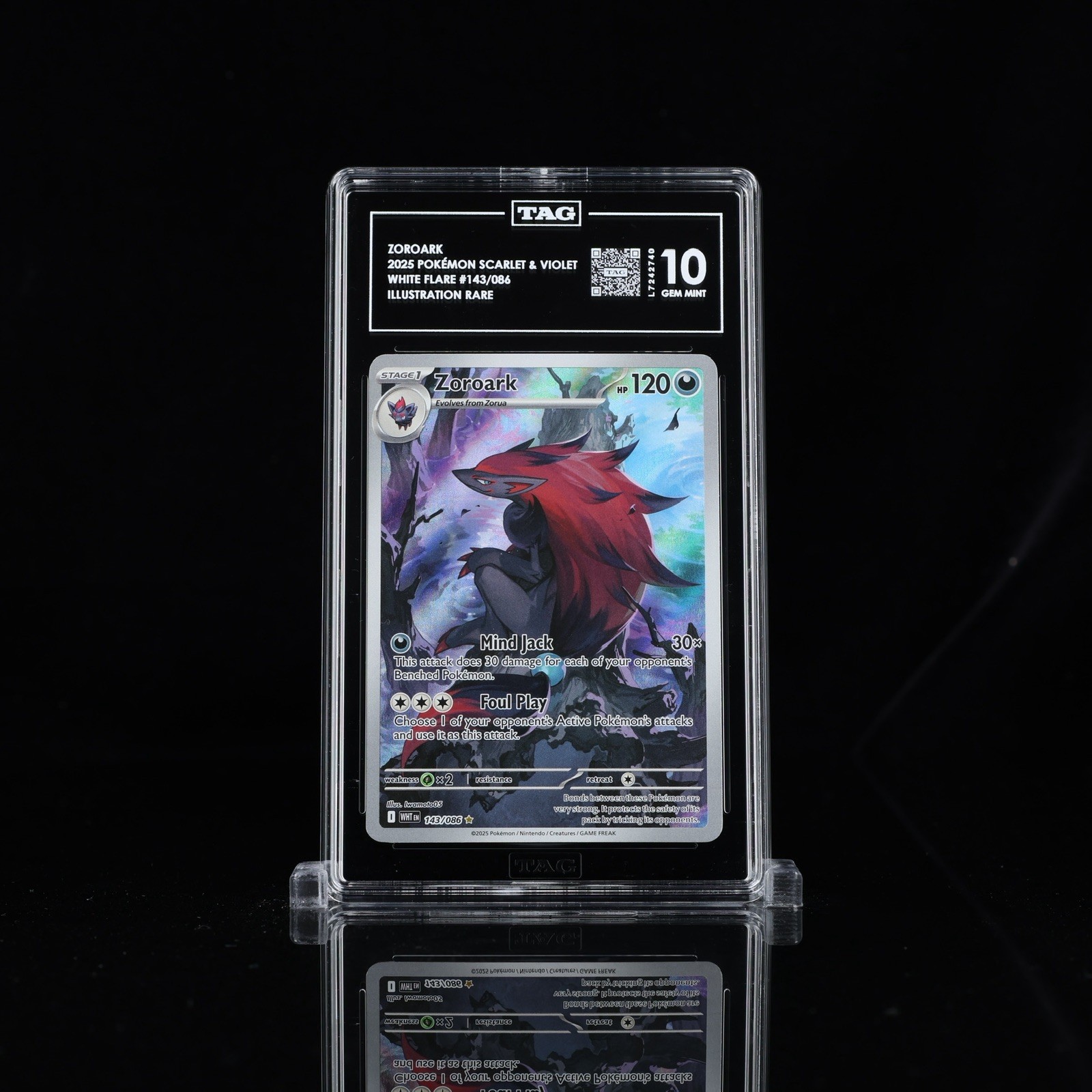2025 POKEMON WHT EN-WHITE FLARE ILLUSTRATION RARE #143 ZOROARK TAG 10