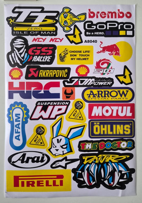 Motorbike Sticker Sheet A4 Graphics Decals Ohlins Arai Alpinestars Pirelli