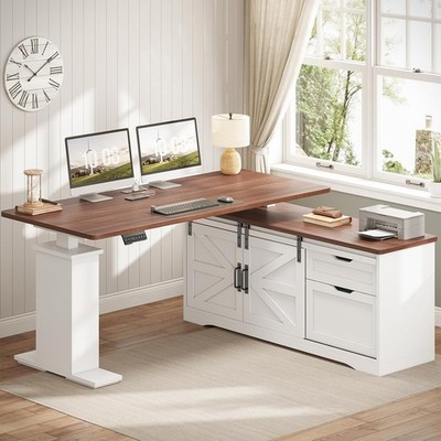 SEDETA Farmhouse L Shaped Standing Desk, 55 Inch Height Adjustable Corner Desk w