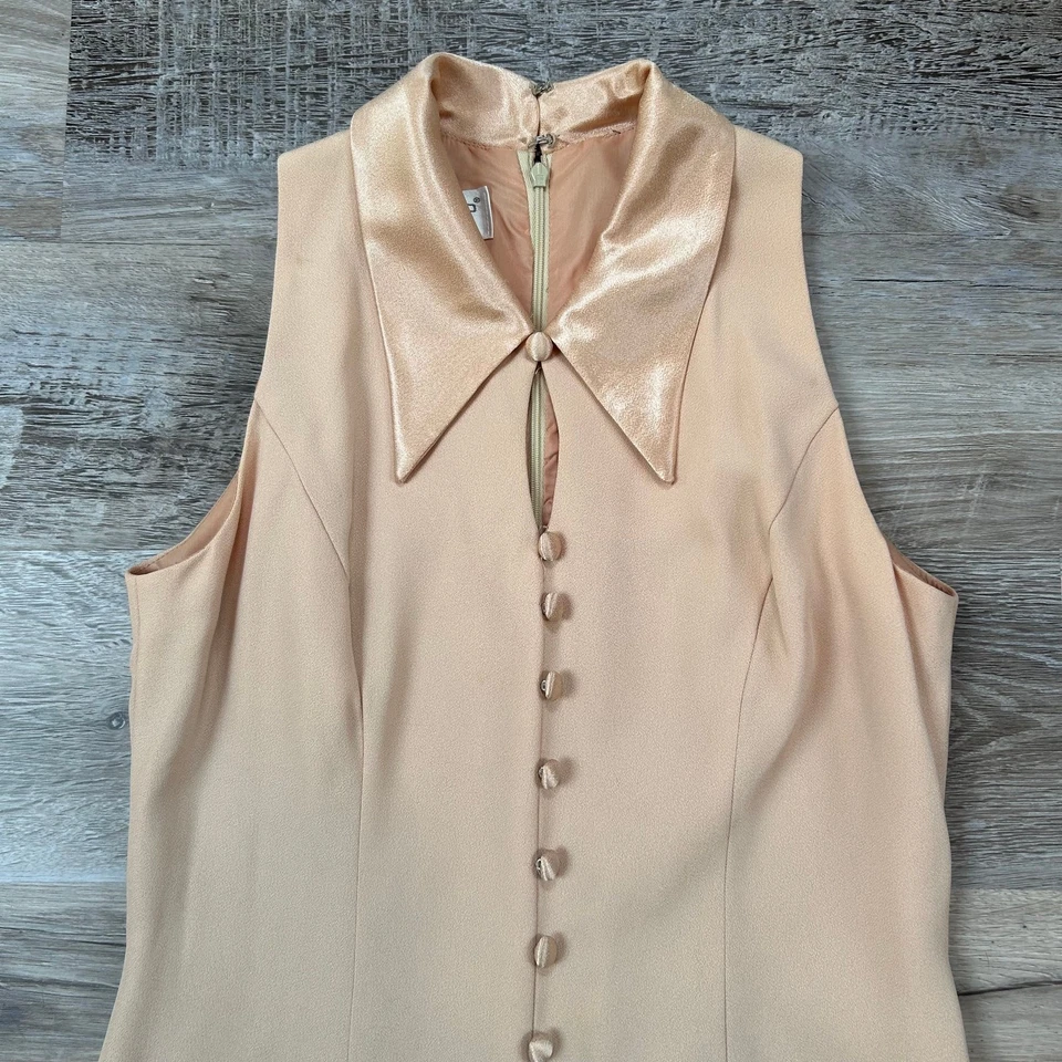Donna Ricco Midi Dress Peach Satin Collar Sleeveless Vintage Glam 90s Made USA - Image 2 of 4