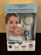 NEW Pure Radiance by Cala Sonic Facial Cleansing System White 3 Brushes 2 Speeds