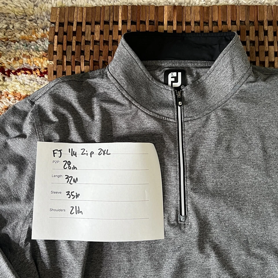 Suéter Pullover Footjoy FJ 1/4 Cremallera Gris Blanco Para Hombre Talla 2XL Foto 3 de 3