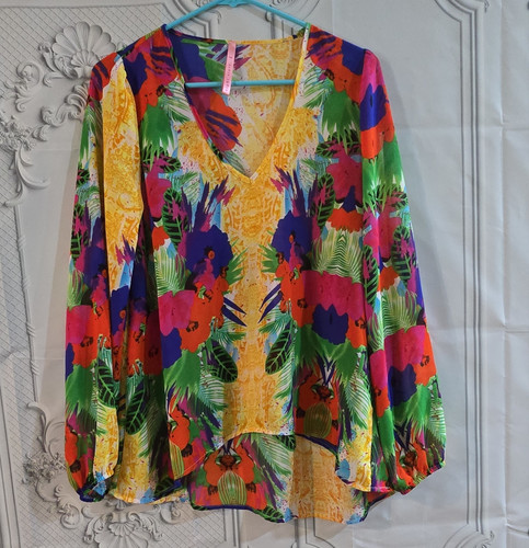 Eight Sixty Womens M Multicolor Floral V-Neck Long Sleeve Blouse