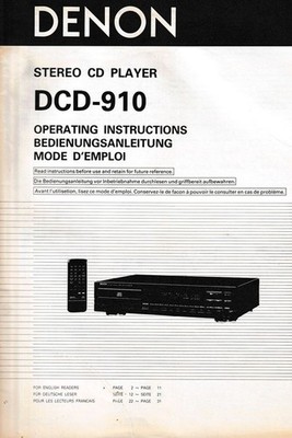 DENON Bedienungsanleitung CD-Player DCD-910