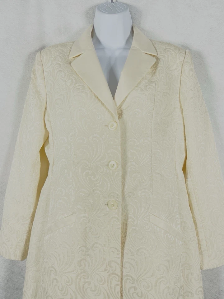 Chaqueta Larga Le Suit Mujer’s 10 Marfil Acolchada Mangas Largas Paisley Foto 3 de 4