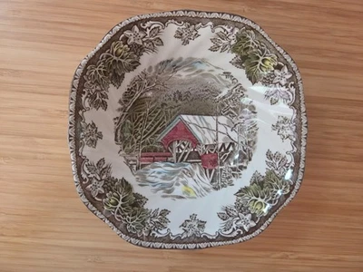 Johnson Brothers FRIENDLY VILLAGE The Covered Bridge SQUARE CEREAL BOWL 6”
