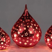 LED Deko Tropfen Sterne Rot H. 25Cm Mit Craquele-Optik Aus Glas Formano WA