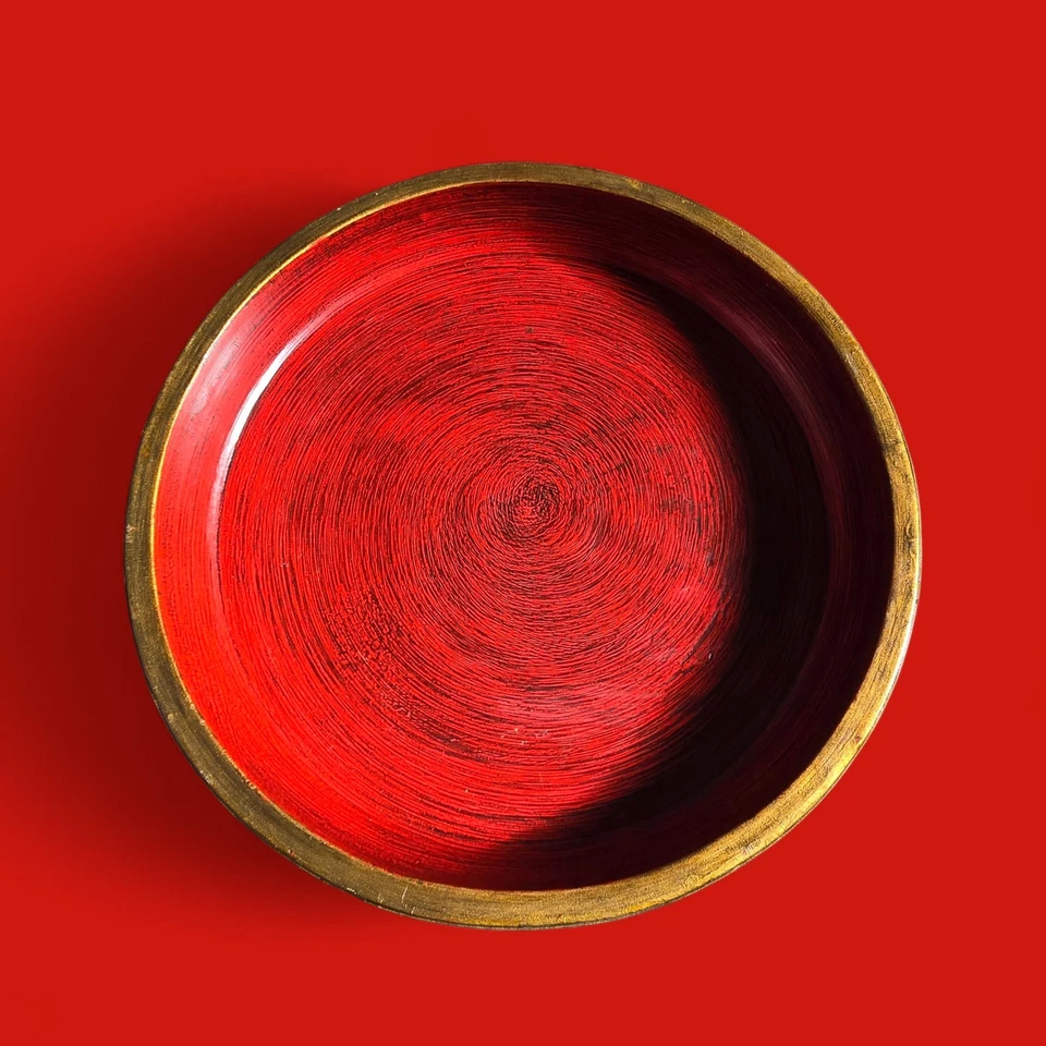 Pedestal de madera tailandés grande hecho a mano con incrustación de espejo dorado 40 cm 2600 g Foto 3 de 4