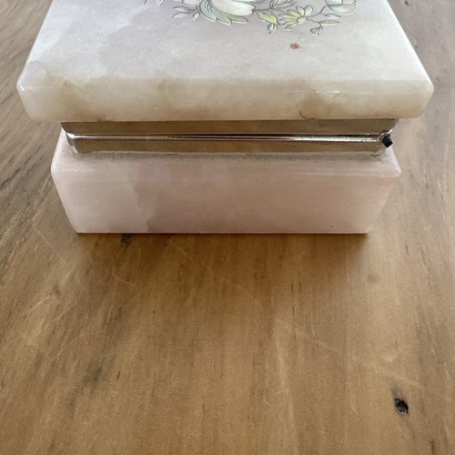 Vintage echt Alabaster Schmuck Kommode Waschtisch Box handgeschnitzt rosa Blumen Italien - Bild 7 von 8