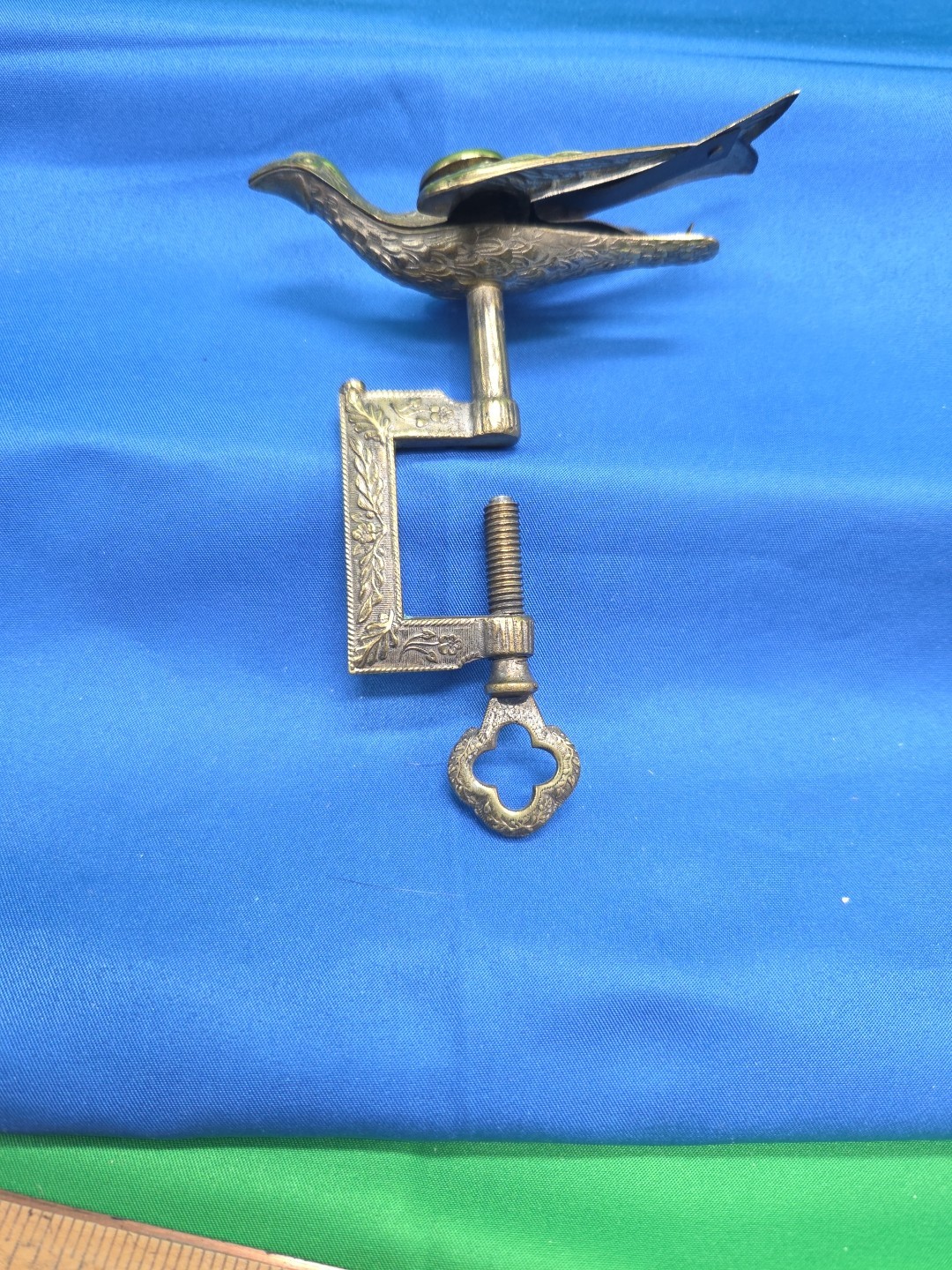 Antique Embossed Metal Sewing Bird Clamp Victorian Custom Ornate  Decorative TS