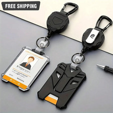 Retractable ID Badge Holder Keychain Card Holder Reel Clip Office School Lanyard