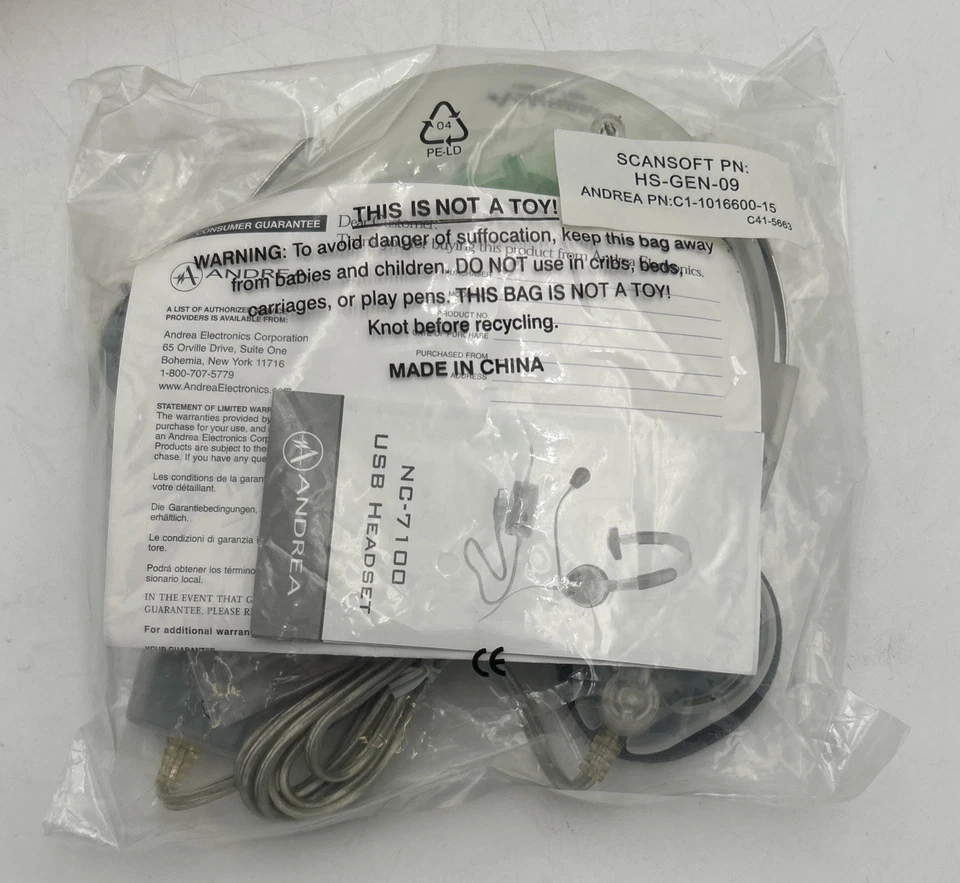 Andrea NC-7100 On-Ear Anti-Noise USB Headset, Y2K, CLEAR, Very Rare & HTF - Image 2 of 4