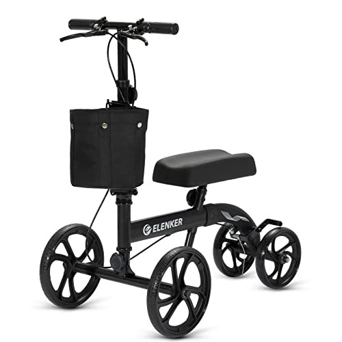 ELENKER BEST VALUE KNEE WALKER 10" FRONT WHEELS STEERABLE MEDICAL SCOOTER BLACK
