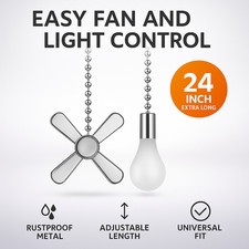 Ceiling Fan Pull Chain Set 24" Light  Fan Cord Extension Decorative Nickel