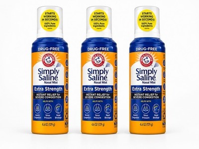 3 Pk Arm & Hammer Simply Saline Extra Strength Nasal Mist 4.6 Oz Nasal Spray.