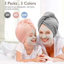 Women 3 PC Microfiber Hair Towel Wrap Ultra Absorbent Hair Turbans For Curly, Lo