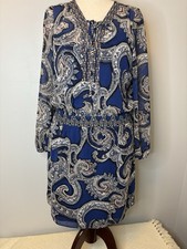 White House Black Market Dress Size 8 Blue Paisley Fully Line Elastic Waist