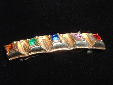 VINTAGE ART DECO EMERALD CUT RHINESTONE GOLDEN FRENCH HAIR BARRETTE