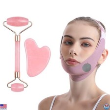 Gua Sha Facial Tools Set - Jade Roller, Sleep Mask, Face Lifting Strap, Gift