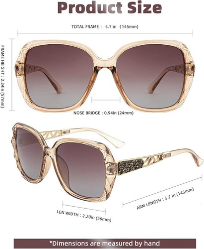 Polarized Oversized Square Fashion Sunglasses for Women Large Sparkling Frame - 第 3/16 張圖片