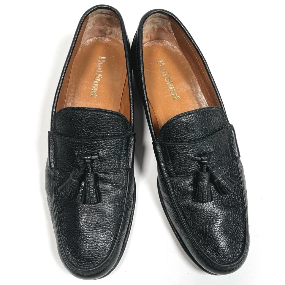Paul Stuart Hombre Mocasines Cuero Talla 10.5 Negro Hecho a Mano Italia Foto 2 de 4