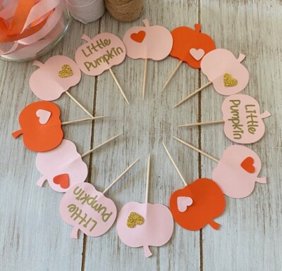 Love Little pumpkin First Birthday Cupcake toppers food picks baby shower party