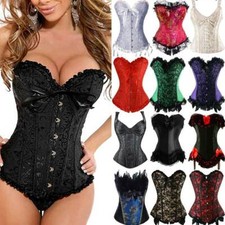 Women Lace Up Corset Bustier Shaper Waist Cincher Push Up Top Plus Size Lingerie