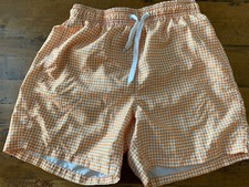 Kanu Surf Orange White Gingham Check Lined Baggies Swim Trunks Mens Sz Medium