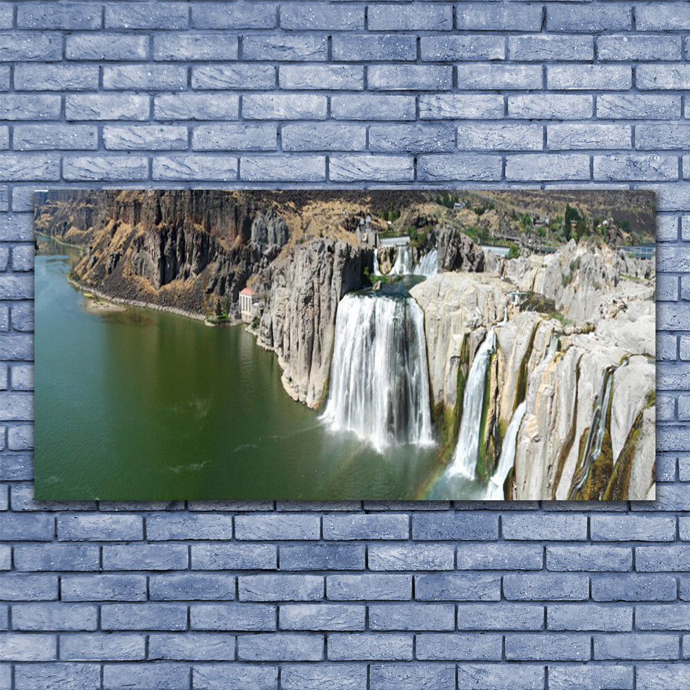 Tableau photo sur toile montagnes et lac impression géante 140x70 cm pour salon