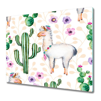 Tempered Glass Surface Protector Worktop Saver Lama Animals Cacti 60x52