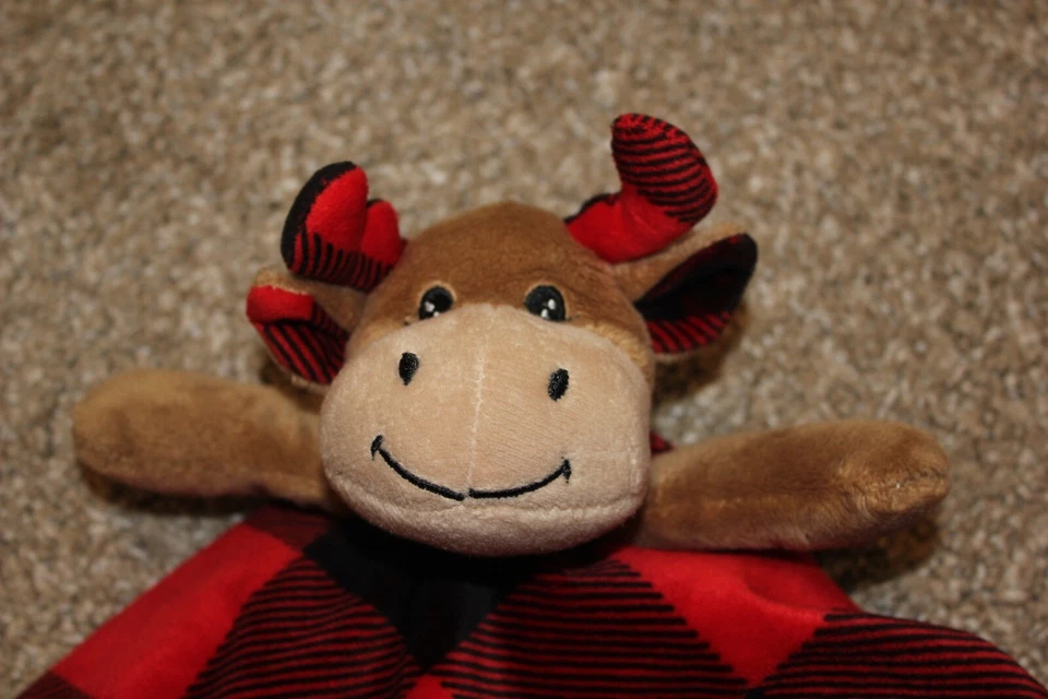 Trend Lab Moose Reindeer Brown Red Black Check Baby Boys Security Blanket Plush - Image 2 of 4