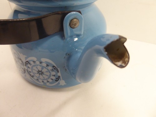 VINTAGE FINEL KAJ FRANCK BLUE ENAMEL COFFEE POT TEAPOT VINTAGE MID CENTURY - Picture 4 of 8