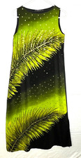 EUC Womens Tropical  Sleeveless Dress,Maxi,Lined, Olive Green & Black,Sequins, M