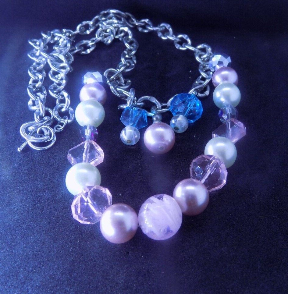 Toggle Chunky 2 layer Beaded Silver Tone Necklace… - image 2