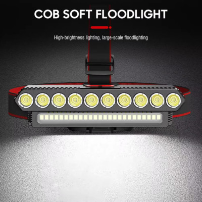 Super Bright 10 LED Dual Light Source Led Headlights Rechargeable And Waterproof