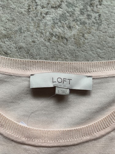 loft nwt womens peach pink crew neck short sleeve sweater ruffle size small - Picture 4 of 10