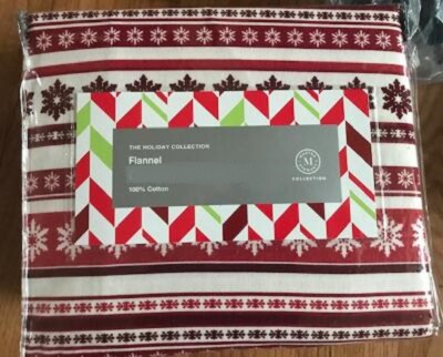 Martha Stewart Holiday Fair Isle Flannel Sheet Set Queen Red Ivory Christmas 4p