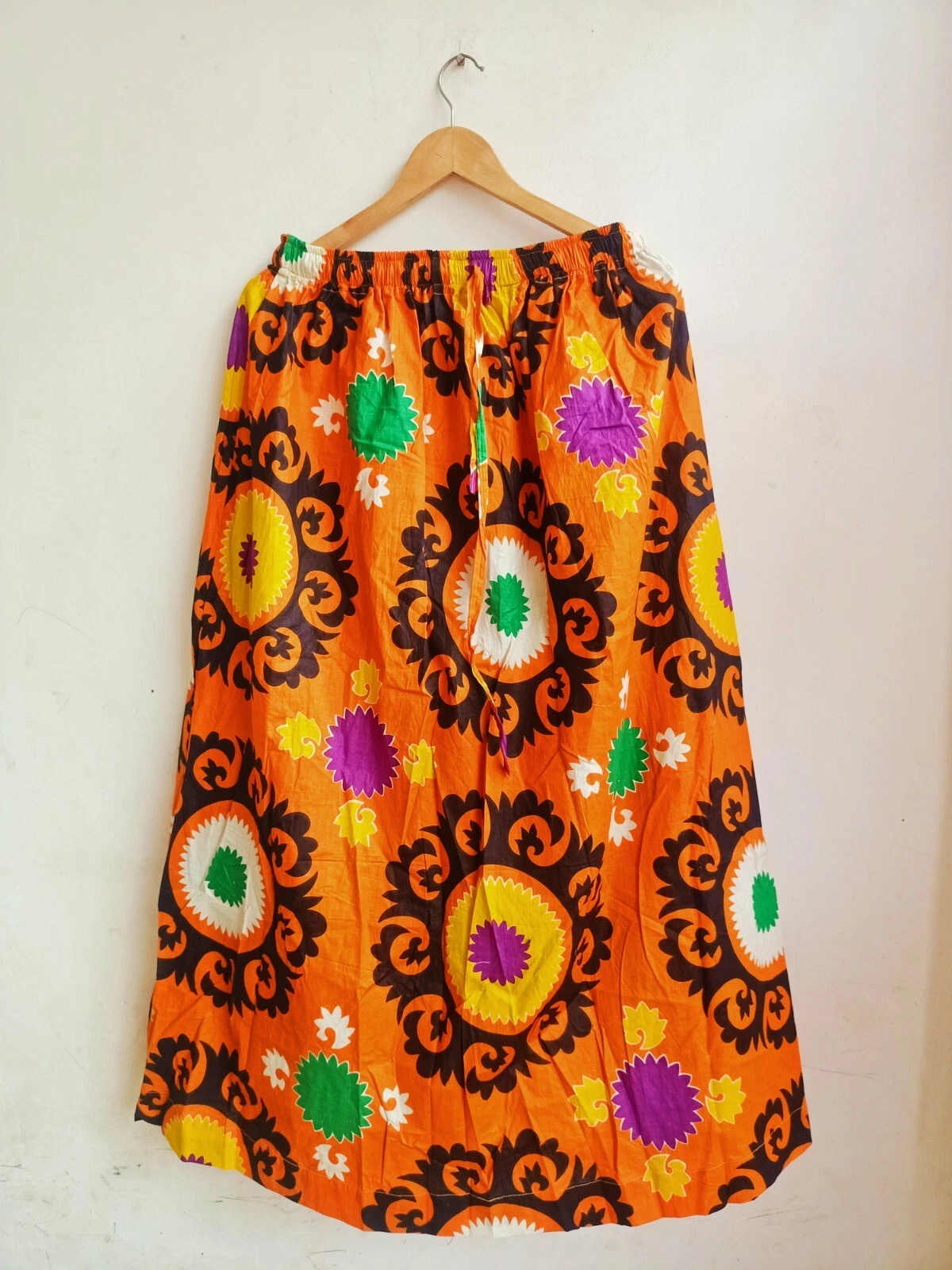 Indian Orange Suzani Skirt Cotton Skirt Long Skirt, Free Size Beachwear Skirt AU