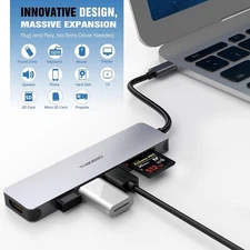 USB C Hub Multiport Adapter - 7 in 1 Portable Space Aluminum Dongle with 4K HDMI