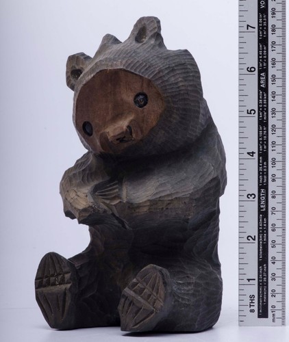 #10 Antique Wood Hand Carved Sitting Funny Lovery Bear Figurine Cute Cawaii 7.5 - Picture 6 of 6