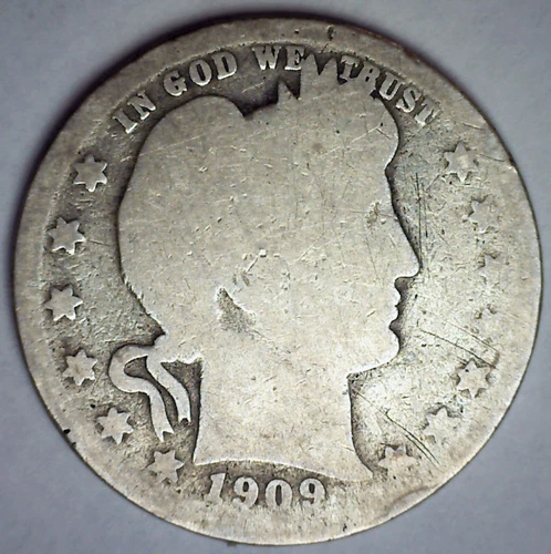 1909 O Silver Barber Quarter 25c US Type Coin Almost Good Circulated New Orleans