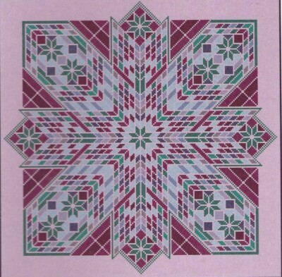 STAINED GLASS WINDOW-Lovely-Reds/Blues/Greens/Greys-Counted Cross Stitch Pattern