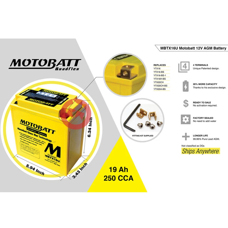 Batterie Motobatt MBTX16U Sigillée Moto Guzzi Bellagio-Aquila Nera 940 2007-13 - Photo 2/4