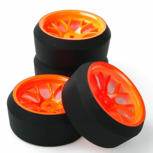 4Pcs 1:10 Drift Tires & Wheels 12mm Hex For HSP HPI On-Road Racing RC Car Orange - Picture 3 of 6