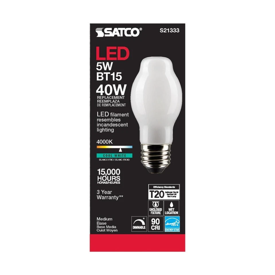 SATCO S21333 - 5 Watt BT15 LED Light Bulb - 4000K - 120 Volts (6 Pack) - Image 4 of 4