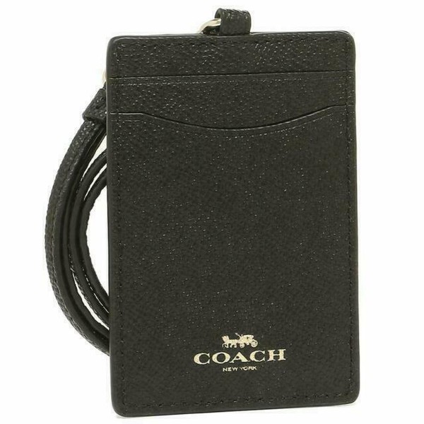 Coach F57311 Crossgrain Leather Lanyard Badge ID Holder Black/Gold