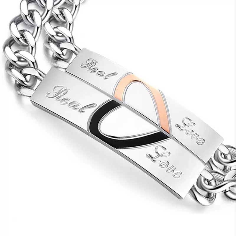 Set di 2 braccialetti di coppia con ciondoli a forma di puzzle (acciaio inossidabile), regalo per innamorati, coppie, amici, marito e moglie, braccialetti per lui e per lei. - Italia