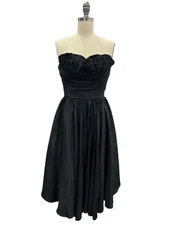 Unique Vintage Black-Ruffle Bordure Trim Strapless Swing Pinup Dress  Size XS